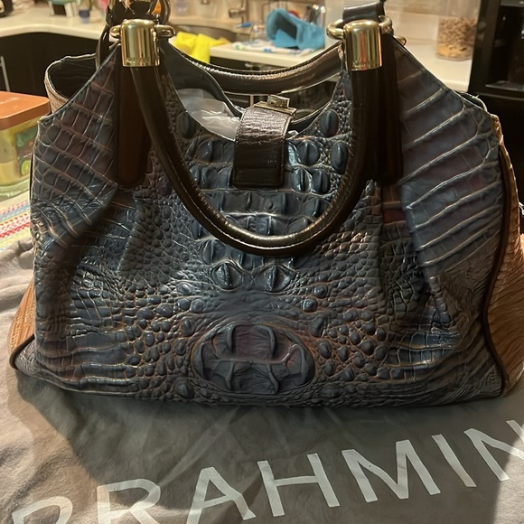 Brahmin Blue Crocodile Embossed Women's Bag - Picture 2 of 6